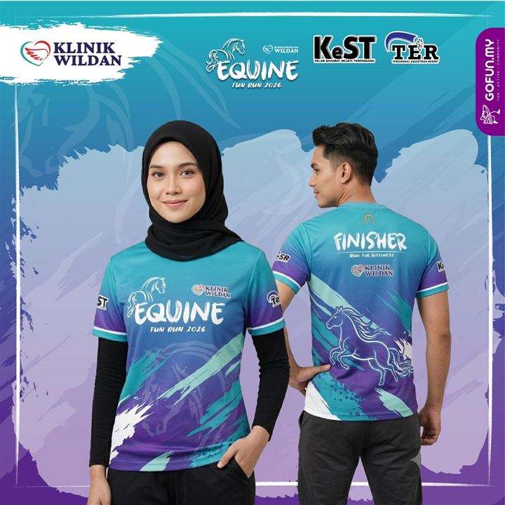 Baju lengan pendek biru-ungu, depan dan belakang